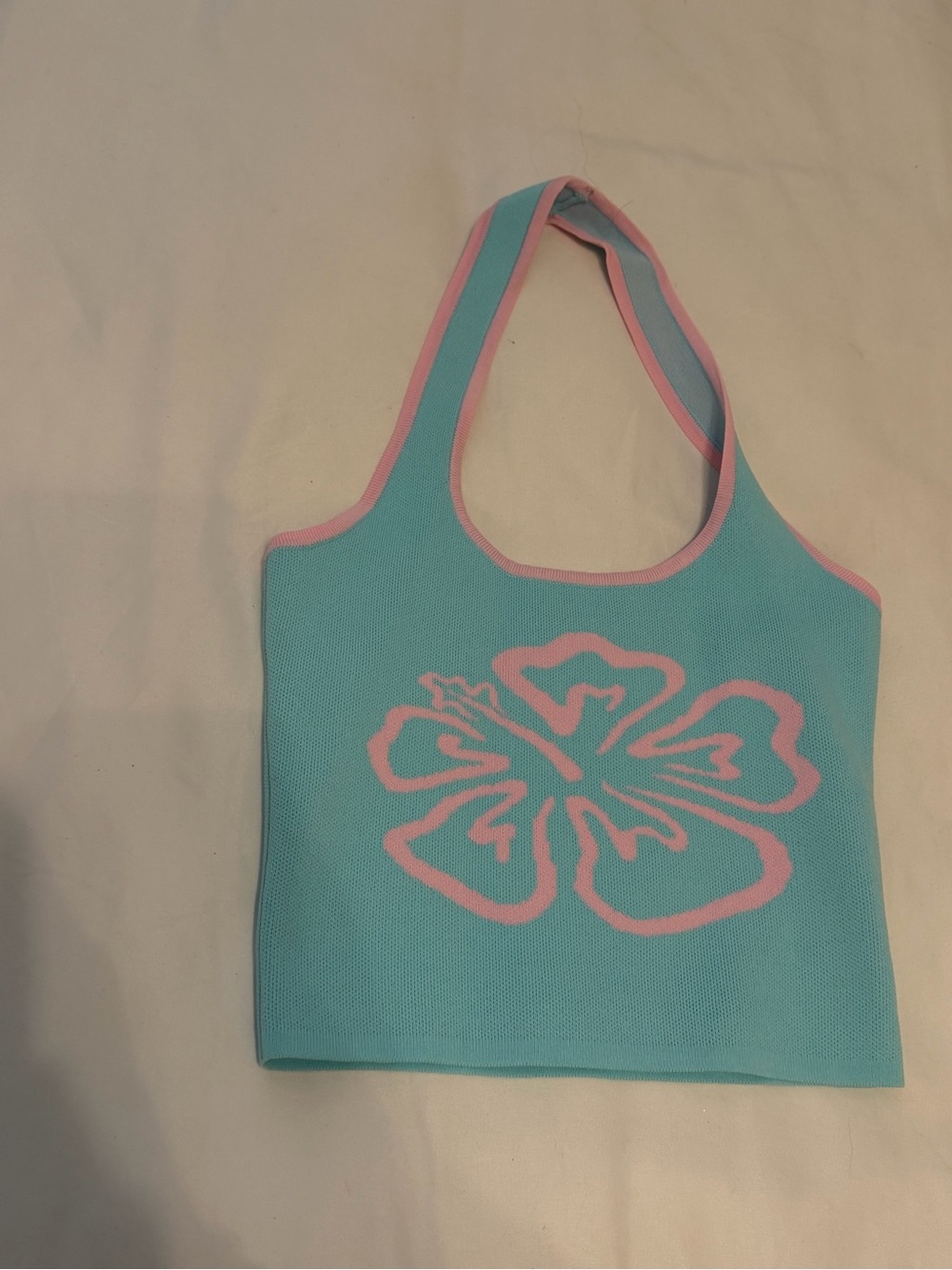 Kulani Kini’s Aqua & Pink Floral Knit Halter Crop Top + Maxi Skirt Set - Picture 5 of 8